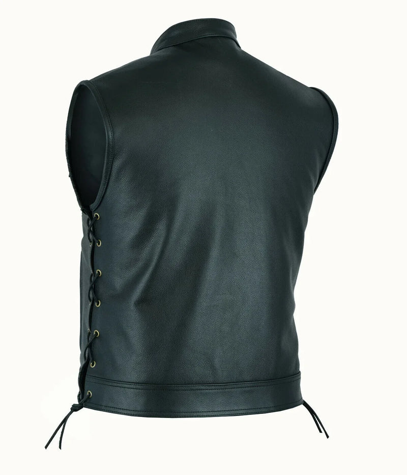 Vest Leather Punk Fashion Casual Coat Motorcycle Vest Men Solid Vest Fleet
