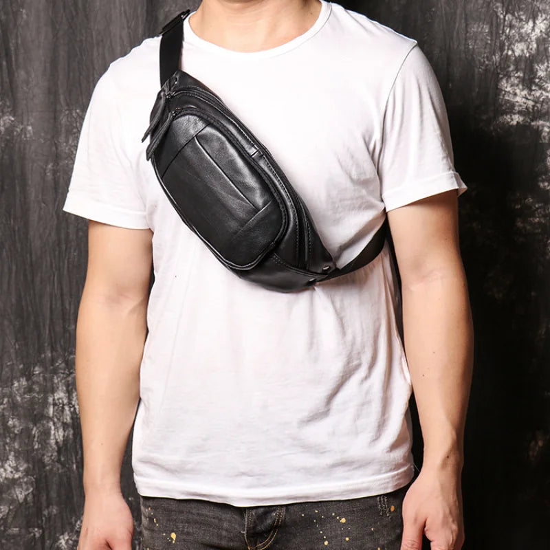 Men's chest bag leather women's waist pack casual crossbody bag