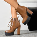 Women's Short Boots Platform Ladies Lace-Up Motorcycle Booties With Zip Plus Size Party Shoes