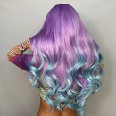 Blonde Unicorn Long Wavy Wig Ombre Purple to Blue for Woman Cosplay Halloween Wigs Heat Bangs Hair