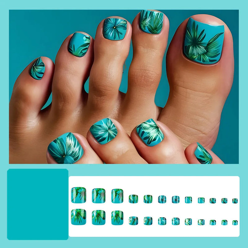 24pcs Summer Press on Toenails Coconut tree Spice Girls Fake Toe Nails