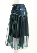 Women Skirt Spring Autumn Mesh Stitching Denim Skirts High Waisted Loose Long A-Line Jean