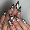 Bead Beige Red Black Stars Halo Dyeing Press on Nails