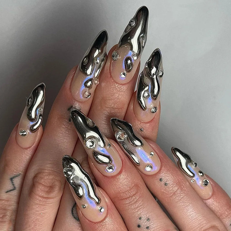 Bead Beige Red Black Stars Halo Dyeing Press on Nails