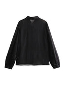 Spring Women Semi-Sheer Shirt Solid Lapel Long Sleeve Streetwear Elegant Shirts