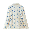 White blazer with blue floral pattern on a white background, Obroi
