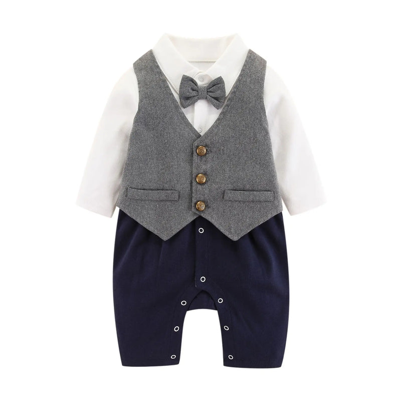 Spring Baby Rompers Gentleman Infant Boys Jumpsuits Kids Clothes Baby Outfits with Waistcoat