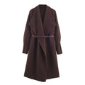 Women Autumn Winter Long Knit Cardigan Coat With Belt Elegant Warm Outerwear