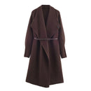 Women Autumn Winter Long Knit Cardigan Coat With Belt Elegant Warm Outerwear