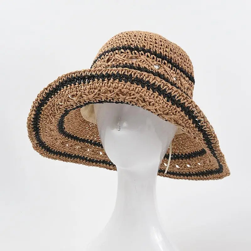 Summer Hat Women's Vacation Style Beach Hat Foldable Tourism Sun Protection Sun Shade Handmade Crochet Weave Hat