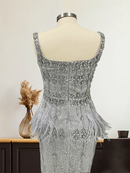 Elegant Evening Dresses with Cape Luxury Crystal Beads Feather Formal Gowns For Women Wedding Party