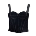 French Velvet Corset Crop Tops Women Bones Overbust Bra Cups Slim Halter Tube Top Zipper Clothes