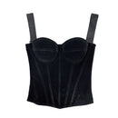 French Velvet Corset Crop Tops Women Bones Overbust Bra Cups Slim Halter Tube Top Zipper Clothes
