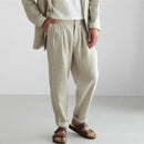 Linen Trousers Men Autumn Casual Pleated Loose Straight Pants Men Spring Trouser