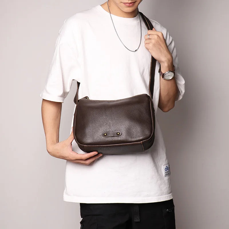 Cross border men's leather shoulder bag women's crossbody bag youth messenger bag