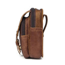 Brown leather pouch with a zipper on a white background, featuring , Obroi