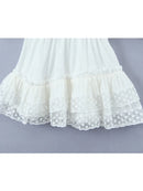 Spring Summer Dress Women Casual High Waist Short Embroidery Lace Stitching Layered Ruffled Mini Dress