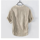 Summer Vintage Pure Linen Short Sleeve T Shirt for Men Thin Solid Slim Men Clothing