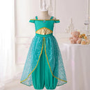 Girls Jasmine Cosplay Costume Lace Aladdin Princess Dress Magic Lamp Birthday Party Dresses Jasmines Kids Clothing