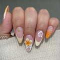 Mini Flowers Fake Nails Almond False Nails Sweet Bowknot Press on Nails French Tip Nail Art Butterfly Garden Nail