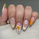 Mini Flowers Fake Nails Almond False Nails Sweet Bowknot Press on Nails French Tip Nail Art Butterfly Garden Nail