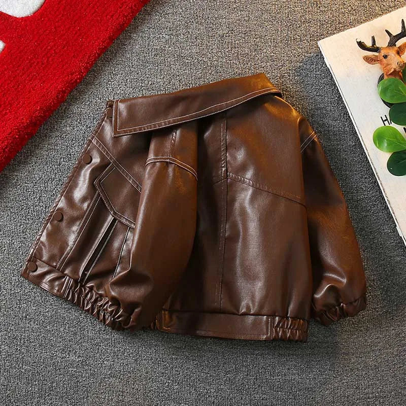 Children Leather Coat Spring Autumn Boy Jackets Baby Kids Casual Outerwear 2-8 Years Old