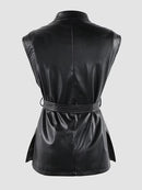 Spring Short Black Soft Leather Vest Women Luxury Chic Sleeveless Jacket