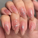24pcs Pink Butterfly Fake Nails Bowknot Pearl Design Reusable Press On Nails for Women
