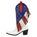 Women Pointed Toe Pull-on Knee High Fringe Cowgirl Boots Comfy Pull On Rhinestone Mid Calf Western Boots