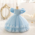 Elegant Girl Dresses Puff Sleeve Kid's Christmas Party Gown Children's Princess Layered Frocks 2 to 8 10 Years