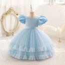 Elegant Girl Dresses Puff Sleeve Kid's Christmas Party Gown Children's Princess Layered Frocks 2 to 8 10 Years