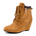 Autumn Ankle Boots Women Wedges High Heels Round Toe Cross Tied Platform Boots