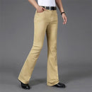Men Business Casual Pants Mid Waist Elastic Slim Boot Cut Semi Flared