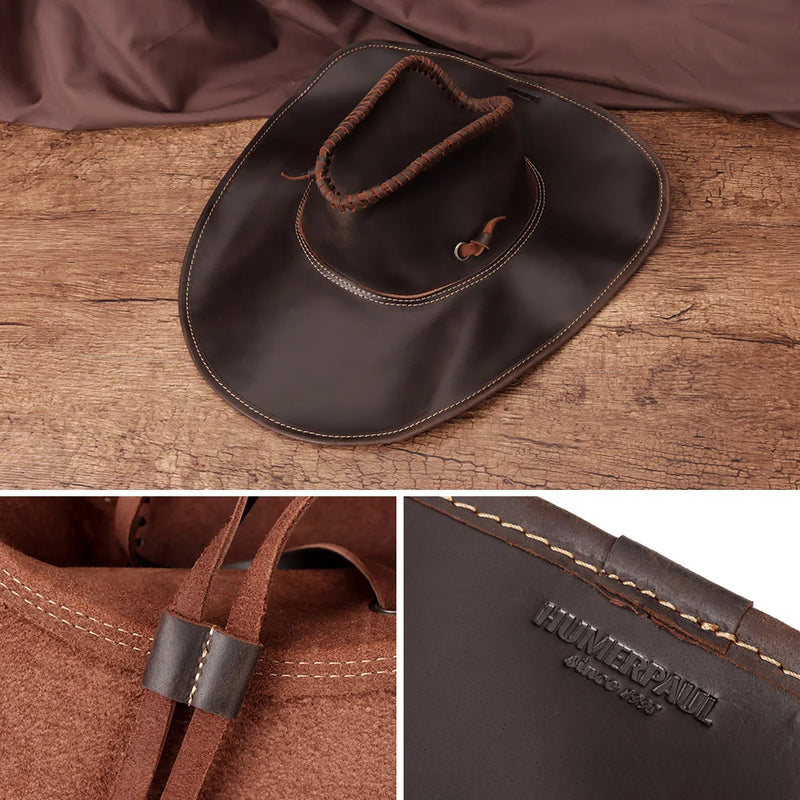Handcraft Shapeable Western Hat Leather Retro Knight Cap British Outdoor Horse Riding Hat