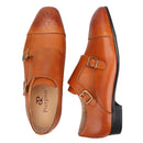 Luxurious Men's Brogues Handmade Bronze Buckles Double-Monk Shoes