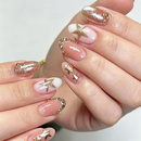 Luxury Gold Metal Line Flower Star Almond False Nails Moon Rhinestone Punk Nail Art Press on Nails