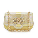 Elegant Women's Peep-Toe Heels and Matching Gold Color Diamond Pumps Set - Shoes and Bags