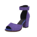 Purple open-toe sandal with a block heel on a white background, Obroi
