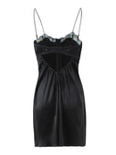 Autumn Mini Strap Dress Women Vintage Casual Floral Embroidery Draped Satin Backless Short Dress Female
