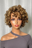 UNice Hair Blonde Curly Wig 100% Human Hair Bouncy Curly Wig with Bangs Open Cap Machine Wigs for Women 8Inch Short Afro Wig