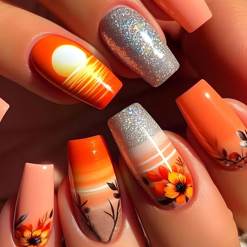 Press on Nails Flower False Nail Full Cover Manicure Tips Fake Nails Set