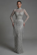 Sliver Sequin Evening Gown High Neck Dress Wedding Evening Dress
