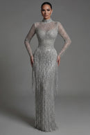 Sliver Sequin Evening Gown High Neck Dress Wedding Evening Dress
