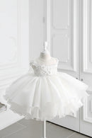 White Beading Baby Girl Baptism Dress Appliques Lace Toddler Birthday Party Wedding Wear Infant Dress
