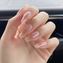 Hand with clear nail polish on a blurred background, Obroi