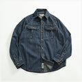 Retro Striped Denim Men's Casual American Thin Outerwear Top Stand Fit