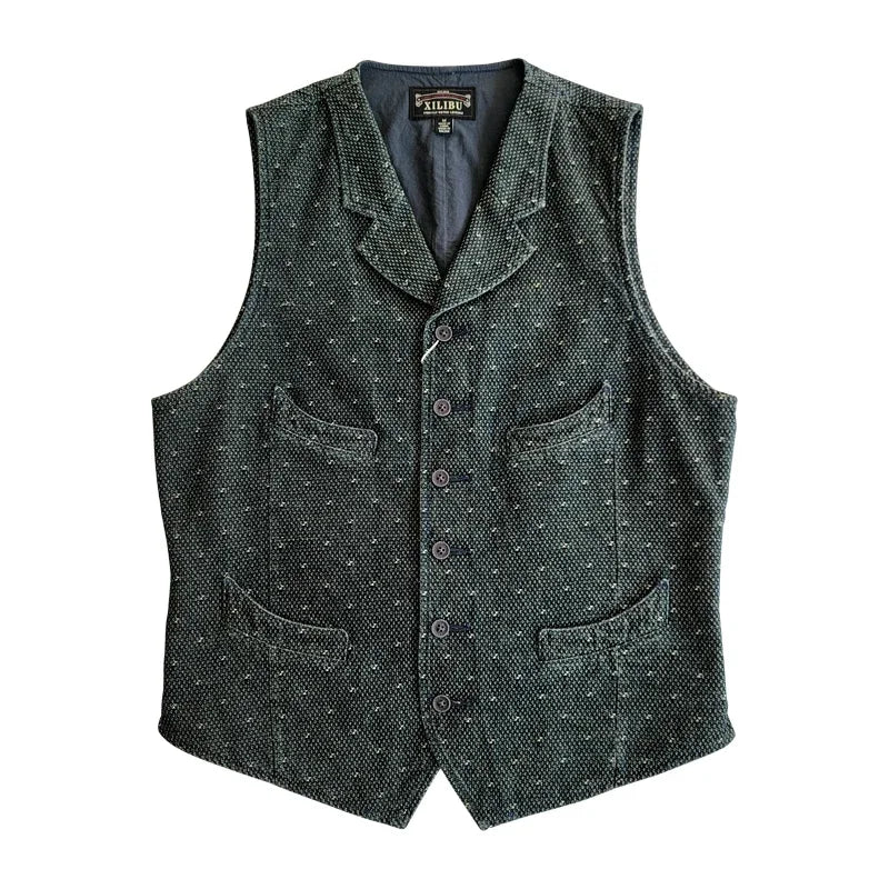 Men Wear Clothes Fitting Suit Collar Waistcoat American Retro Casual