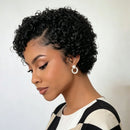 13x4x1 Lace Frontal Wig for Women Short Pixie Cut Kinky Curly Slide Part Human Hair