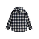 Plaid Hooded Shirt Jacket Mid-Length Relaxed Fit Casual Outerwear for Spring/Autumn