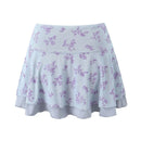 Women Floral Mesh Mini Skirt Sexy Elastic Low Waist A-line Ladies Holiday Summer Skirts